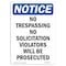 Signmission OSHA Notice Sign, 10" Height, Rigid Plastic, No Trespassing No Solicitation Sign, Portrait OS-NS-P-710-V-14937 - alternate 1